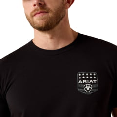 Camiseta Masculina Ariat Manga Curta Preto Estampa Logo Branco Frente E Costas REF:10073966