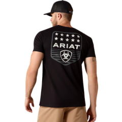 Camiseta Masculina Ariat Manga Curta Preto Estampa Logo Branco Frente E Costas REF:10073966