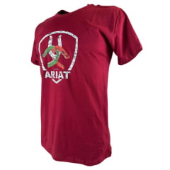 Camiseta Masculina Ariat Manga Curta Vermelho Bordô Com Logo Ferradura Colorida