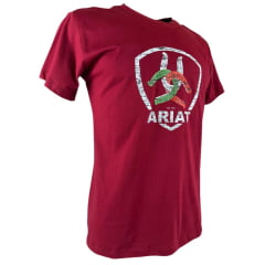 Camiseta Masculina Ariat Manga Curta Vermelho Bordô Com Logo Ferradura Colorida