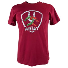 Camiseta Masculina Ariat Manga Curta Vermelho Bordô Com Logo Ferradura Colorida