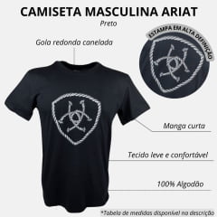 Camiseta Masculina Ariat Preta Manga Curta Com Desenho De Corda