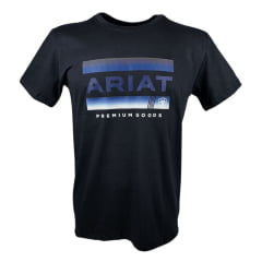 Camiseta Masculina Ariat Preta Manga Curta Com Logo Azul Premium