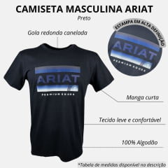 Camiseta Masculina Ariat Preta Manga Curta Com Logo Azul Premium