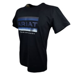 Camiseta Masculina Ariat Preta Manga Curta Com Logo Azul Premium