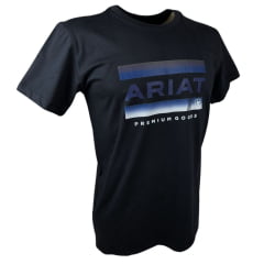 Camiseta Masculina Ariat Preta Manga Curta Com Logo Azul Premium