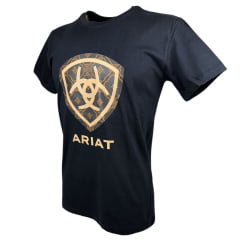 Camiseta Masculina Ariat Preta Manga Curta Com Logo Em Bege