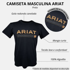 Camiseta Masculina Ariat Preta Manga Curta Com Logo Laranja Listrado Since 1993