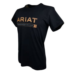 Camiseta Masculina Ariat Preta Manga Curta Com Logo Laranja Listrado Since 1993