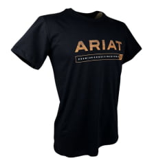 Camiseta Masculina Ariat Preta Manga Curta Com Logo Laranja Listrado Since 1993