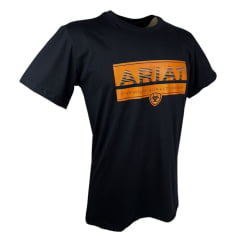 Camiseta Masculina Ariat Preta Manga Curta Com Logo Laranja Premium