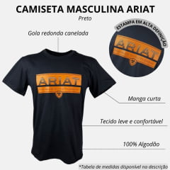 Camiseta Masculina Ariat Preta Manga Curta Com Logo Laranja Premium