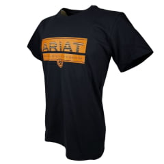 Camiseta Masculina Ariat Preta Manga Curta Com Logo Laranja Premium