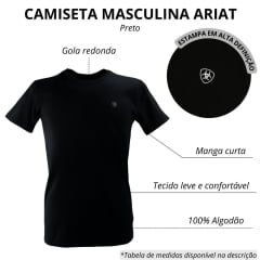 Camiseta Masculina Ariat Preta Manga Curta Com Logo Pequeno Em Branco