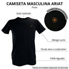 Camiseta Masculina Ariat Preta Manga Curta Com Logo Pequeno Em Laranja