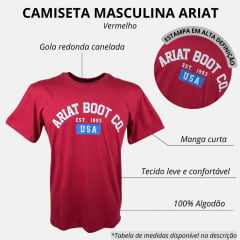 Camiseta Masculina Ariat Vermelha Manga Curta Com Logo Em Branco E Usa Azul Claro