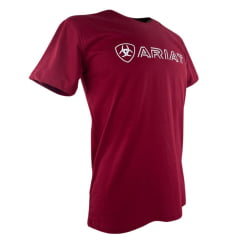 Camiseta Masculina Ariat Vermelho Bordô Com Logo Estampado Branco