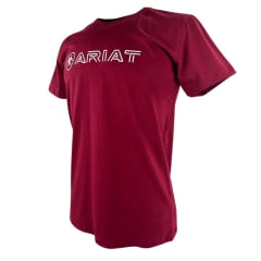 Camiseta Masculina Ariat Vermelho Bordô Com Logo Estampado Branco
