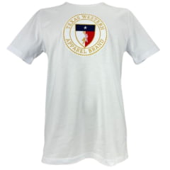Camiseta Masculina Austin Western Manga Curta Branca C/ Estampa Bordada Texas Bandeira Ref: 01225