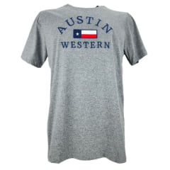 Camiseta Masculina Austin Western Manga Curta Cinza Mescla C/ Estampa Bordada em Azul Ref: 01225