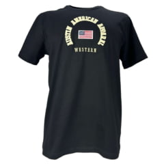 Camiseta Masculina Austin Western Manga Curta Preta C/ Estampa Bandeira Western Ref: 01225