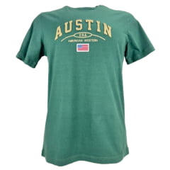 Camiseta Masculina Austin Western Manga Curta Verde Escuro C/ Estampa Bordada Creme Ref: 01225