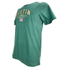 Camiseta Masculina Austin Western Manga Curta Verde Escuro C/ Estampa Bordada Creme Ref: 01225