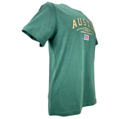 Camiseta Masculina Austin Western Manga Curta Verde Escuro C/ Estampa Bordada Creme Ref: 01225