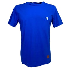 Camiseta Masculina Básica Os Boiadeiros Azul Royal 100% Algodão Com Logo Branco