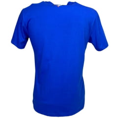 Camiseta Masculina Básica Os Boiadeiros Azul Royal 100% Algodão Com Logo Branco