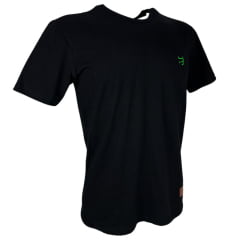 Camiseta Masculina Básica os Boiadeiros Preta 100% Algodão Com Logo Verde