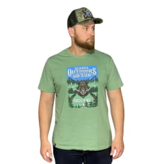 Camiseta Masculina Beardz Outdoors Manga Curta Verde Claro Estampado Javali REF: TS123