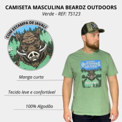 Camiseta Masculina Beardz Outdoors Manga Curta Verde Claro Estampado Javali REF: TS123