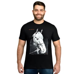 Camiseta Masculina BF///MS Manga Curta Portrait Horse Preta Com Estampa De Cavalo Ref:CM682