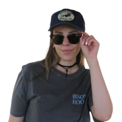 Camiseta Masculina Bison Hook Alligator Manga Curta Grafite Logo Estampado Cinza e Preto Frente Costas