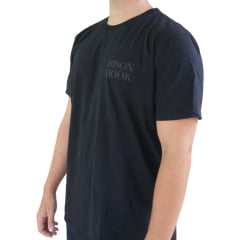 Camiseta Masculina Bison Hook Manga Curta Preto Logo Estampado Grafite Frente Costas