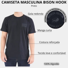 Camiseta Masculina Bison Hook Manga Curta Preto Logo Estampado Grafite Frente Costas