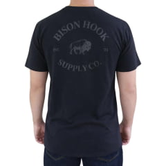 Camiseta Masculina Bison Hook Manga Curta Preto Logo Estampado Grafite Frente Costas