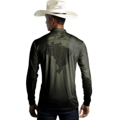 Camiseta Masculina BRK Agro Camuflada Verde Long Horn UV50+ Manga Longa Com Ziper Na Gola REF:C01850