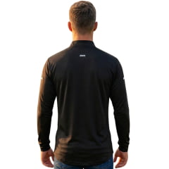 Camiseta Masculina BRK Básica Preta Com UV50+ Manga Longa Logo Estampado Zíper Na Gola REF:C01023