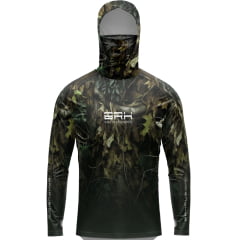 Camiseta Masculina BRK Fusion Hunter Verde Capuz E Proteção UV50+ Manga Longa Gola Alta REF:FUSION58