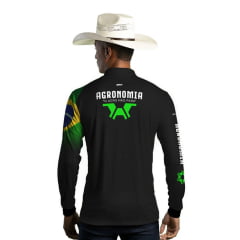 Camiseta Masculina BRK Manga Longa Agronomia O Agro Não Para Preta UV50+ C/ Desenho Verde Ref:CO990