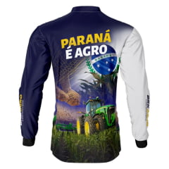 Camiseta masculina BRK Manga Longa Paraná è Agro Milho E Soja UV50+ Preta Desenho De Trator Ref:CO1233