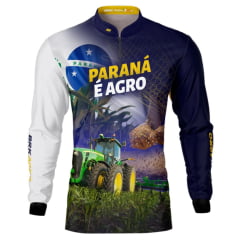 Camiseta masculina BRK Manga Longa Paraná è Agro Milho E Soja UV50+ Preta Desenho De Trator Ref:CO1233