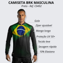 Camiseta Masculina BRK Para Pesca Proteção UV 50+ Bandeira do Brasil - Ref. C0492