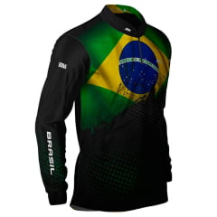 Camiseta Masculina BRK Para Pesca Proteção UV 50+ Bandeira do Brasil - Ref. C0492