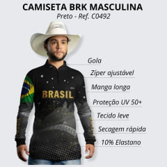 Camiseta Masculina BRK Para Pesca Proteção UV 50+ Bandeira do Brasil - Ref. C0676