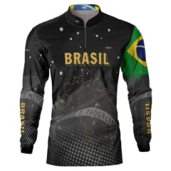 Camiseta Masculina BRK Para Pesca Proteção UV 50+ Bandeira do Brasil - Ref. C0676
