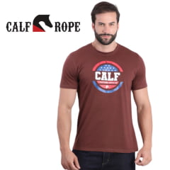 Camiseta Masculina Calf Rope Jeans Manga Curta Marrom Com Estampa Calf American Ref: 422A