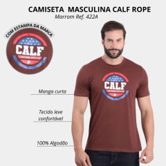 Camiseta Masculina Calf Rope Jeans Manga Curta Marrom Com Estampa Calf American Ref: 422A